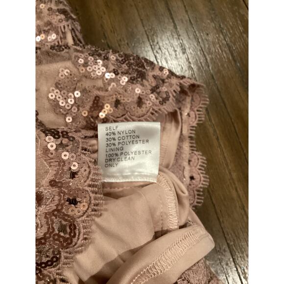 Tadashi Shoji Lace 3/4 Sleeve V-Neck Paillette Sequin Embroidered midi Dress - Picture 5 of 12